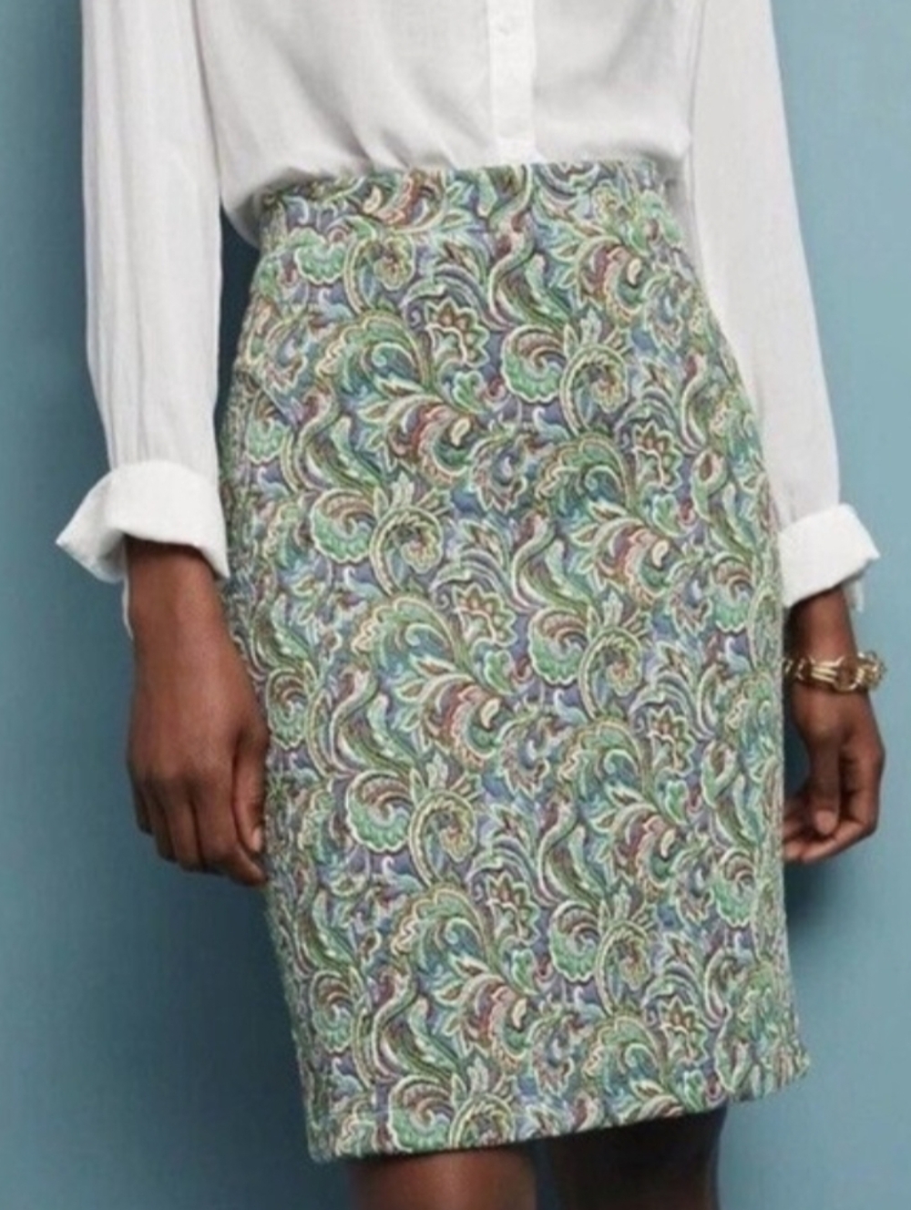 Maeve Green Paisley Pencil Skirt